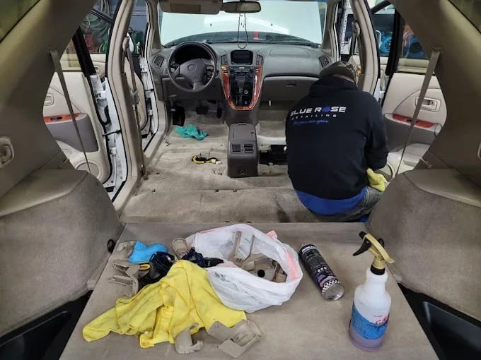 Blue Rose technician deep cleaning Lexus RX330 interior — Springfield OR auto detailing