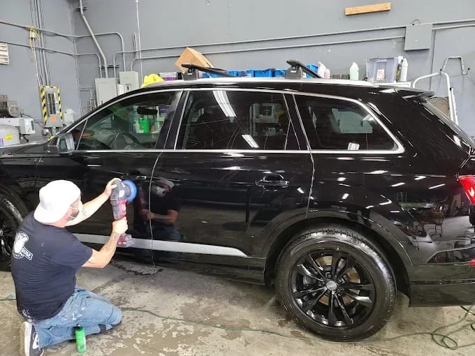 Audi Q7 black SUV paint correction polishing process — Blue Rose Auto Detailing Springfield OR