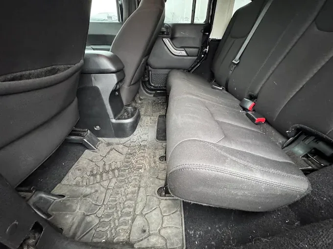 Jeep Wrangler rear interior seats before deep clean — Blue Rose Auto Detailing Springfield OR